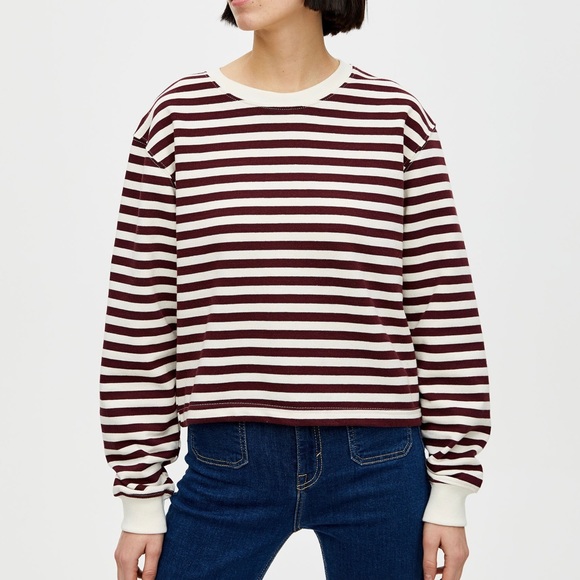 Urban Outfitters Maroon Stripe Cropped Sweatshirt Pull&Bear BNWT - Picture 3 of 11